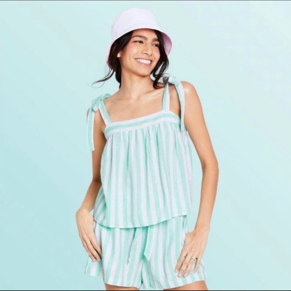 Stoney Clover Lane shirt. NWT. Green & white stripe with adjustable straps.